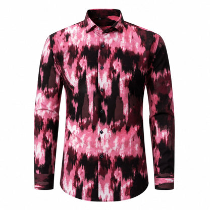 Drift men's abstract print roll-sleeve shirt in Rose Ink, view 01