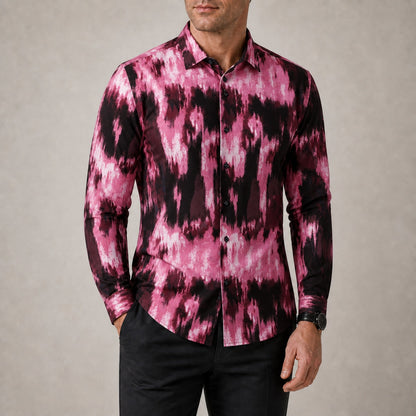 Drift men's abstract print roll-sleeve shirt in Rose Ink, view 02