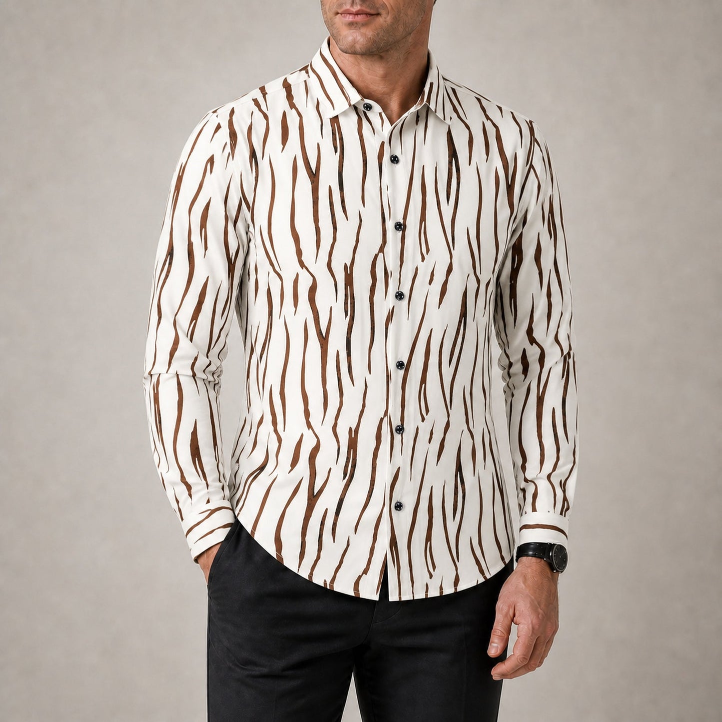 Drift men's abstract print roll-sleeve shirt in Sand Ripple, view 02