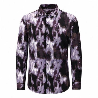 Drift men's abstract print roll-sleeve shirt in Violet Ink, view 01