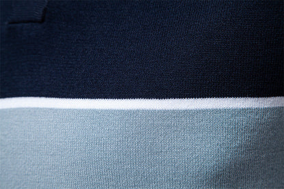 Men's Short-Sleeve Two-Tone Polo Shirt with V-Neck and Ribbed Trim - Bellkmart