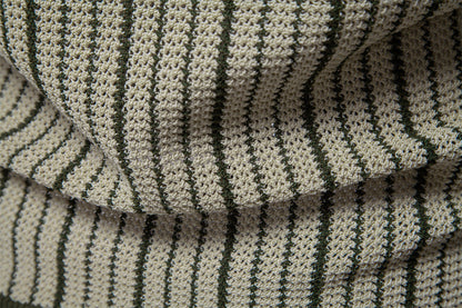 Men's Short-Sleeve Knitted Button-Up Striped Pattern and Contrast Trim Shirt - Bellkmart