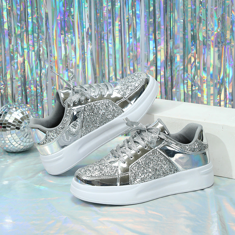 Thick-Soled Sequined Trendy Shoes - Bellkmart