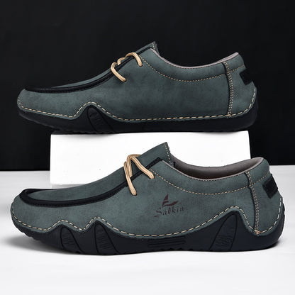 Men's Casual Suede Loafers with Contrast Stitching and Textured Sole - Bellkmart