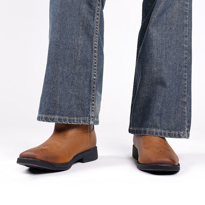 Classic Embroidered Vintage Wide Toe Western Cowboy Boots - Bellkmart