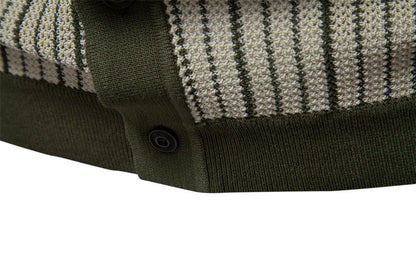 Men's Short-Sleeve Knitted Button-Up Striped Pattern and Contrast Trim Shirt - Bellkmart