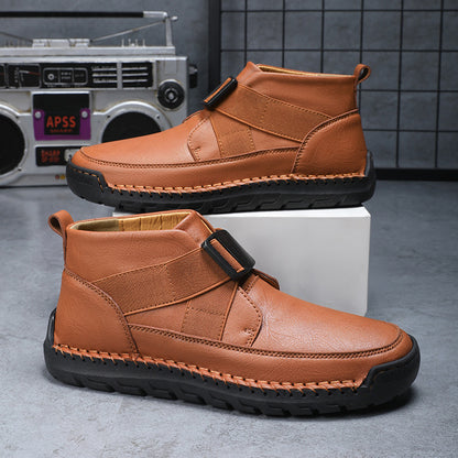 Men's leather high top slip-on shoes - Bellkmart