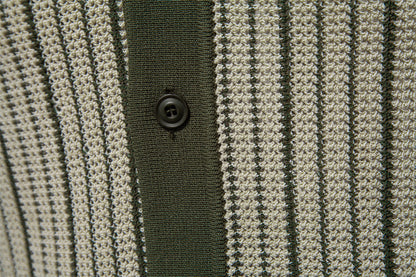 Men's Short-Sleeve Knitted Button-Up Striped Pattern and Contrast Trim Shirt - Bellkmart