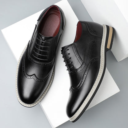 Brogue Carved Color Matching Leather Shoes - Bellkmart