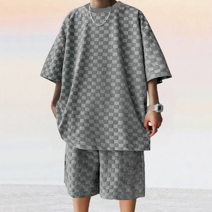 Men's Retro Plaid Two-Piece Loungewear Set - Bellkmart