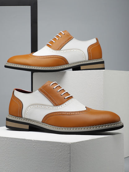 Brogue Carved Color Matching Leather Shoes - Bellkmart