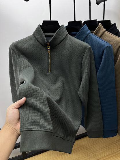 Half-zip Stand Collar Plush Long Sleeve Sweatshirt - Bellkmart