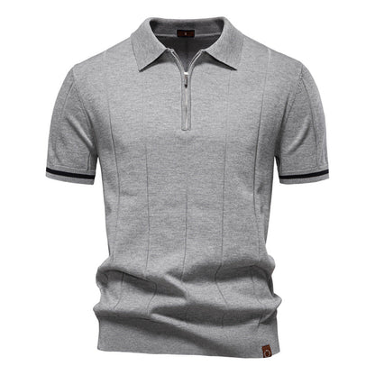 Men's Short-Sleeve Quarter-Zip Polo Shirt with Ribbed Detailing - Bellkmart