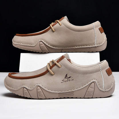 Men's Casual Suede Loafers with Contrast Stitching and Textured Sole - Bellkmart