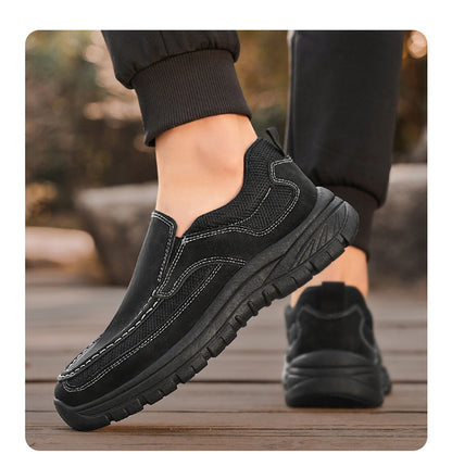 Men's Slip-On Suede Loafers with Mesh Upper and Textured Sole - Bellkmart