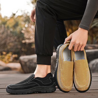 Men's Slip-On Suede Loafers with Mesh Upper and Textured Sole - Bellkmart