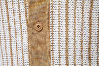 Men's Short-Sleeve Knitted Button-Up Striped Pattern and Contrast Trim Shirt - Bellkmart