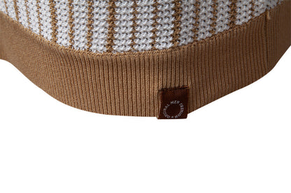 Men's Short-Sleeve Knitted Button-Up Striped Pattern and Contrast Trim Shirt - Bellkmart