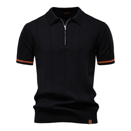 Men's Short-Sleeve Quarter-Zip Polo Shirt with Ribbed Detailing - Bellkmart