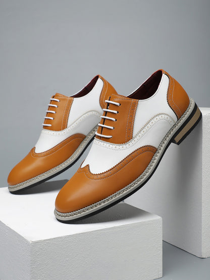 Brogue Carved Color Matching Leather Shoes - Bellkmart