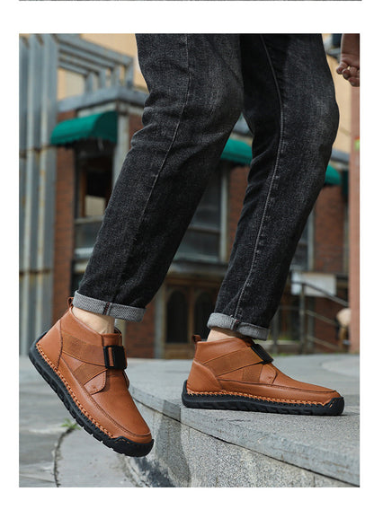 Men's leather high top slip-on shoes - Bellkmart