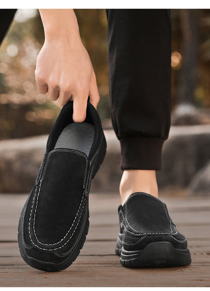 Men's Slip-On Suede Loafers with Mesh Upper and Textured Sole - Bellkmart