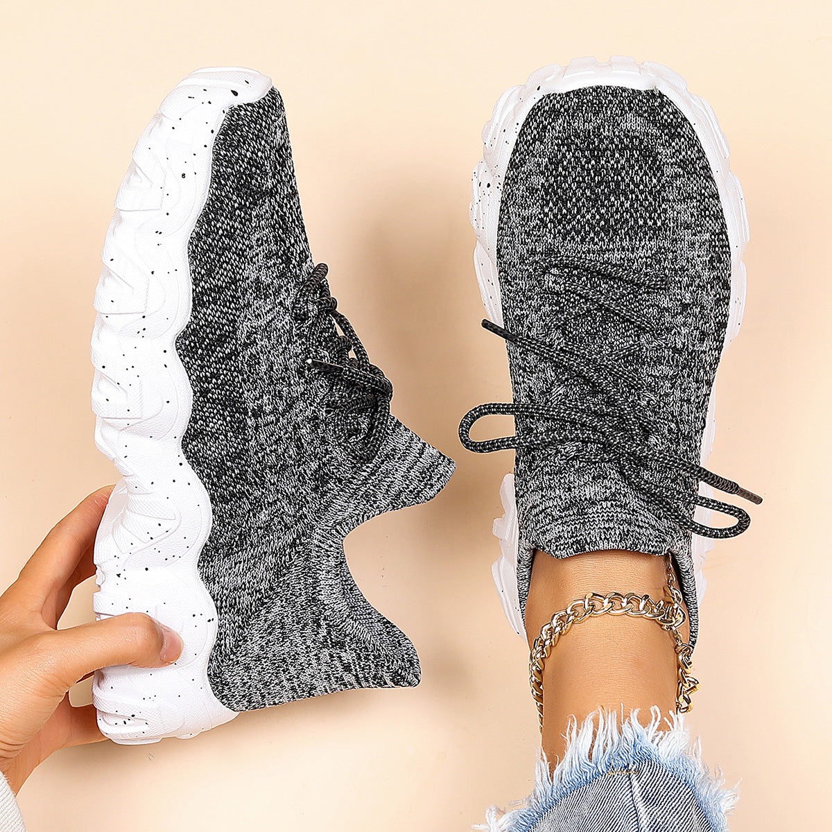 Women's Breathable Knit Chunky Fashion Orthopedic Sneakers - Bellkmart