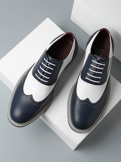 Brogue Carved Color Matching Leather Shoes - Bellkmart