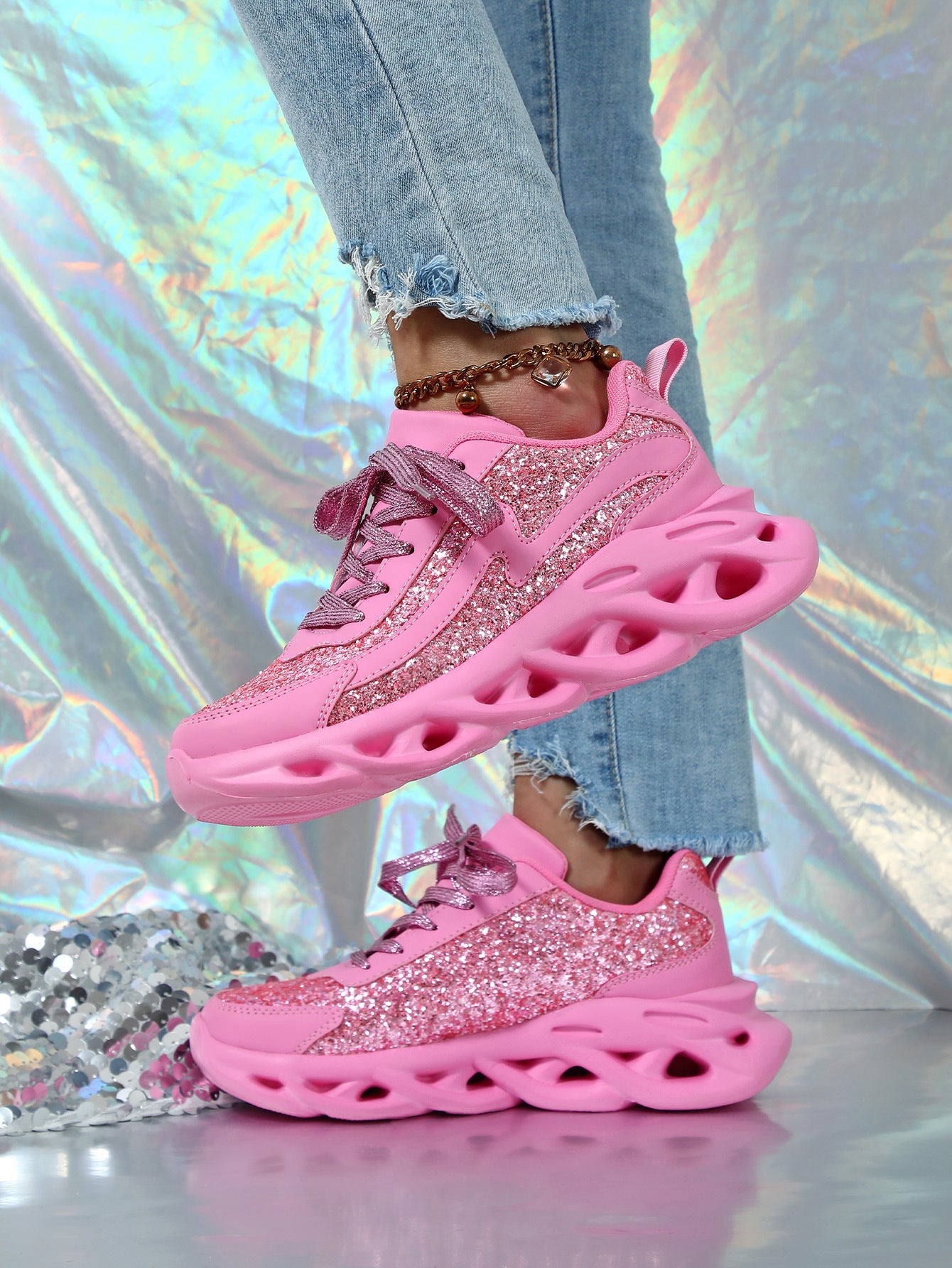 Trendy Glitter Sneakers - Bellkmart