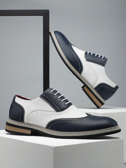 Brogue Carved Color Matching Leather Shoes - Bellkmart