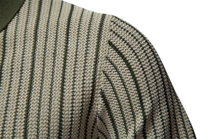 Men's Short-Sleeve Knitted Button-Up Striped Pattern and Contrast Trim Shirt - Bellkmart