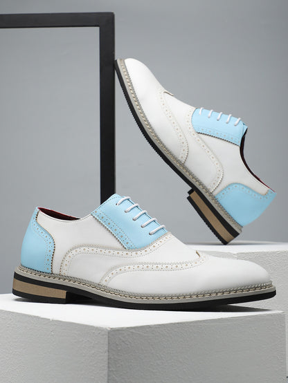 Brogue Carved Color Matching Leather Shoes - Bellkmart