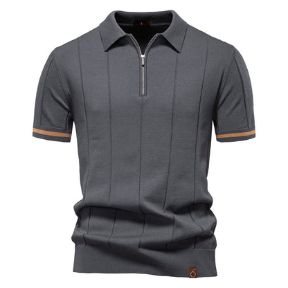 Men's Short-Sleeve Quarter-Zip Polo Shirt with Ribbed Detailing - Bellkmart