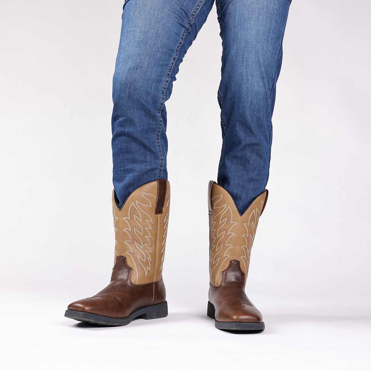 Classic Embroidered Vintage Wide Toe Western Cowboy Boots - Bellkmart