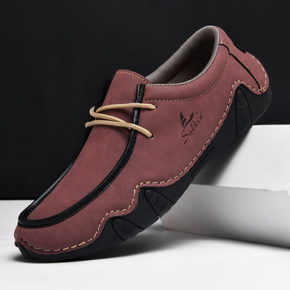 Men's Casual Suede Loafers with Contrast Stitching and Textured Sole - Bellkmart