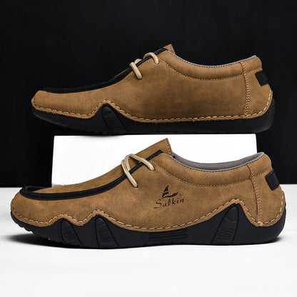 Men's Casual Suede Loafers with Contrast Stitching and Textured Sole - Bellkmart