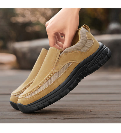 Men's Slip-On Suede Loafers with Mesh Upper and Textured Sole - Bellkmart