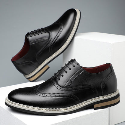 Brogue Carved Color Matching Leather Shoes - Bellkmart