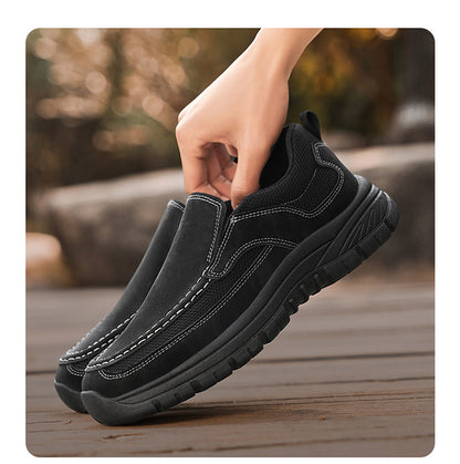 Men's Slip-On Suede Loafers with Mesh Upper and Textured Sole - Bellkmart