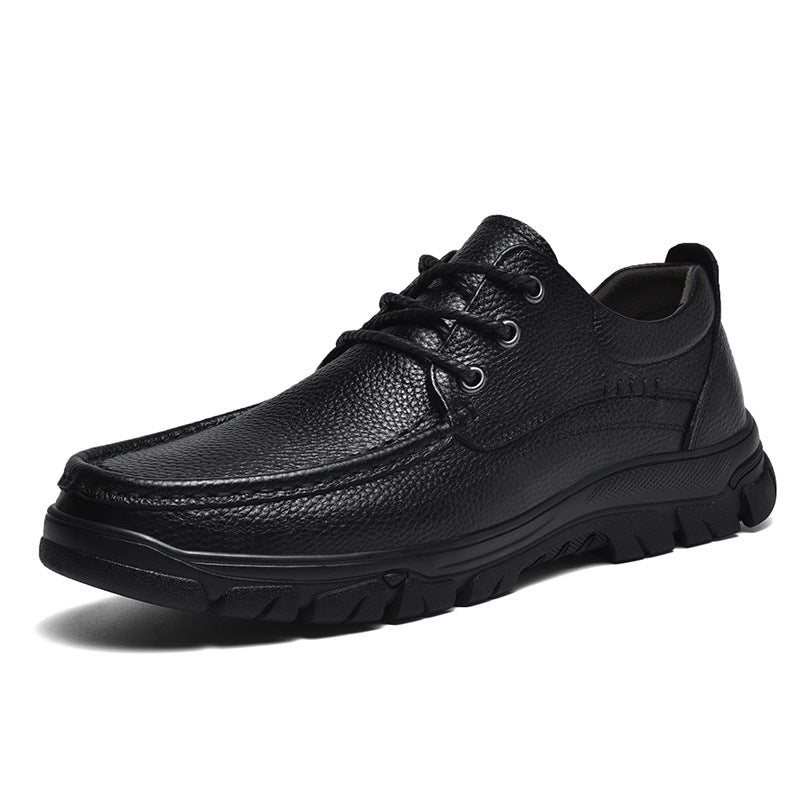 Pure black cowhide business casual leather shoes - Bellkmart