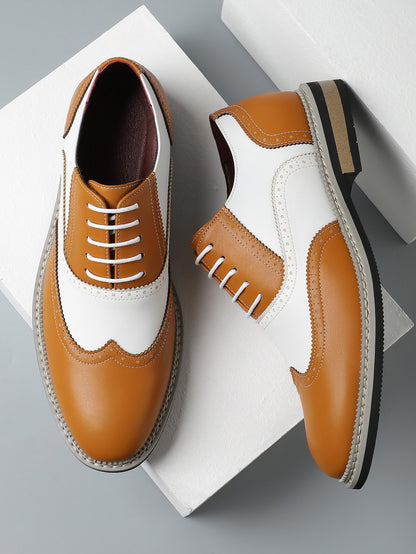 Brogue Carved Color Matching Leather Shoes - Bellkmart