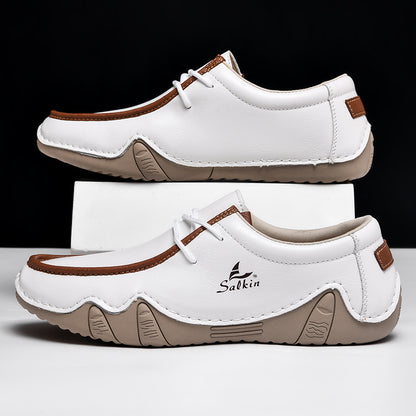 Men's Casual Suede Loafers with Contrast Stitching and Textured Sole - Bellkmart