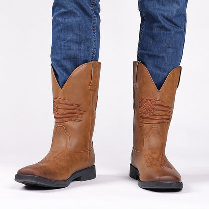 Classic Embroidered Vintage Wide Toe Western Cowboy Boots - Bellkmart