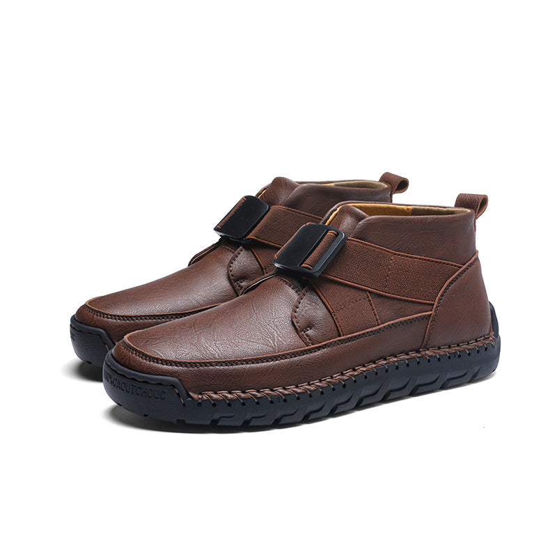 Men's leather high top slip-on shoes - Bellkmart