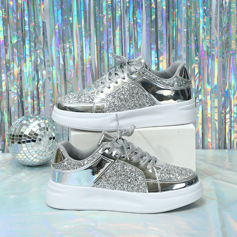 Thick-Soled Sequined Trendy Shoes - Bellkmart