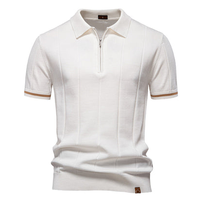 Men's Short-Sleeve Quarter-Zip Polo Shirt with Ribbed Detailing - Bellkmart