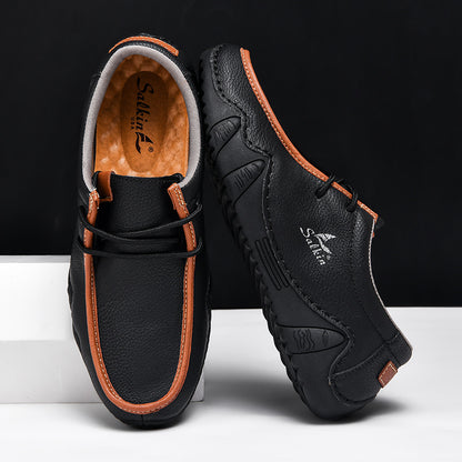 Men's Casual Suede Loafers with Contrast Stitching and Textured Sole - Bellkmart