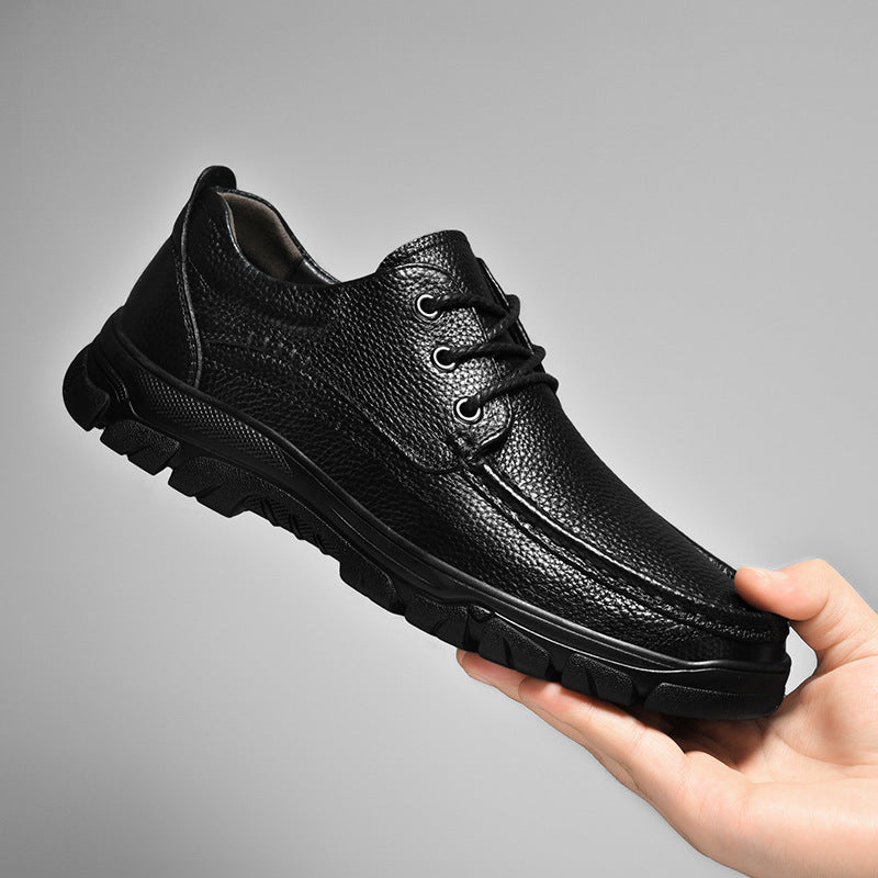 Pure black cowhide business casual leather shoes - Bellkmart