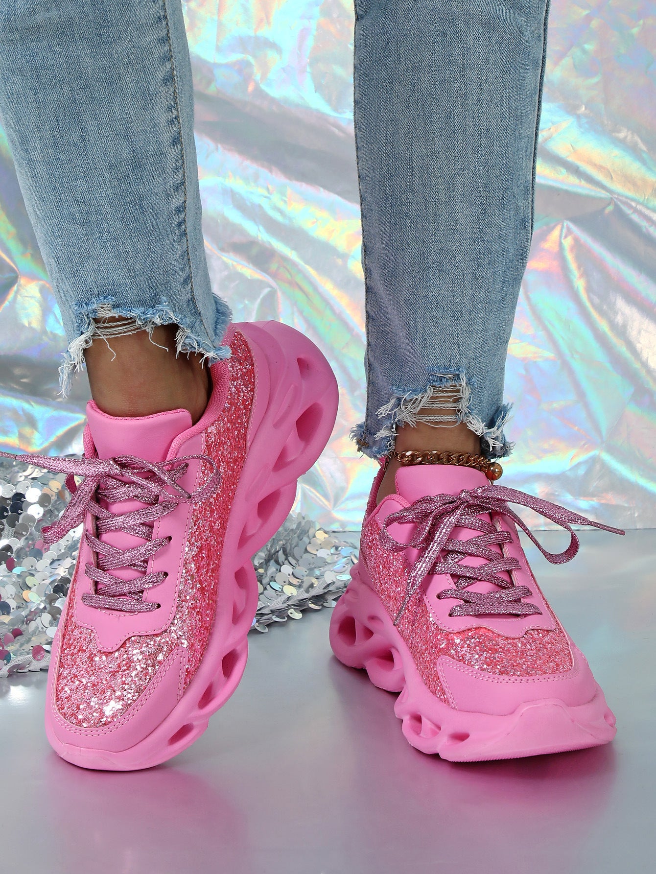 Trendy Glitter Sneakers - Bellkmart