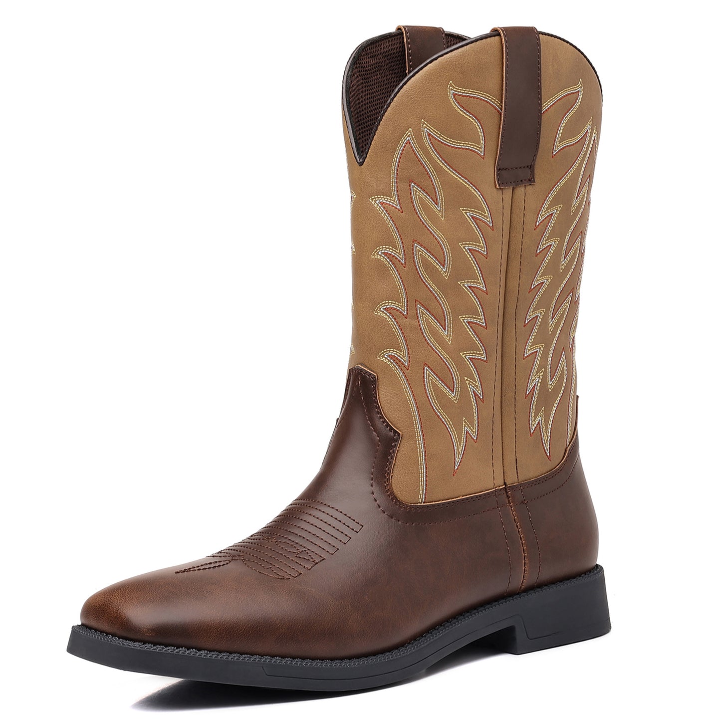 Classic Embroidered Vintage Wide Toe Western Cowboy Boots - Bellkmart